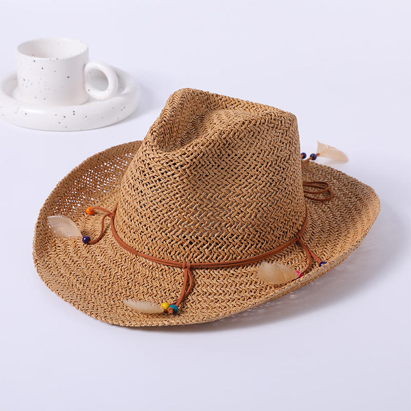 Sombrero de paja primavera y verano nuevo juego de ocio sombrero de playa tejido estilo europeo y americano sombrero de vaquero amarillo sombrilla al aire libre sombrero de protección solar