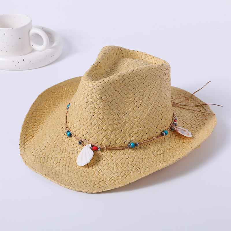 Colgante decoración sombrero de paja primavera y verano nuevo juego de ocio sombrero de playa tejido femenino estilo europeo y americano sombrero de vaquero sombrero de sombrilla al aire libre
