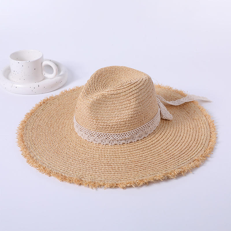Sombrero de paja decorativo de cinta blanca primavera y verano nuevo juego de ocio sombrero de playa tejido estilo europeo y americano para mujer sombrero de panamá sombrilla para exteriores sombrero protector solar