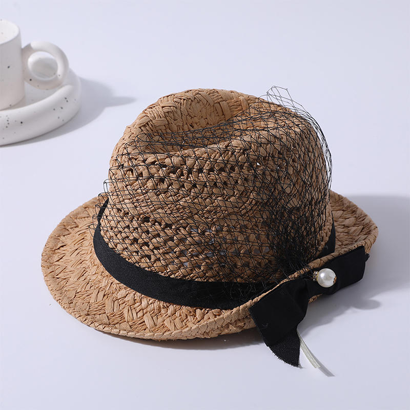 Encaje perla sombrero de paja primavera y verano nuevo juego de ocio sombrero de playa tejido estilo europeo y americano para mujer sombrero para el sol sombrilla al aire libre sombrero para el sol