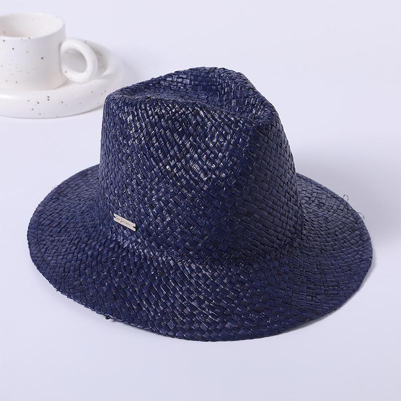 Sombrero de cinta a rayas de estilo europeo y americano para mujer tejido de paja hecho a mano teñido de rafia
