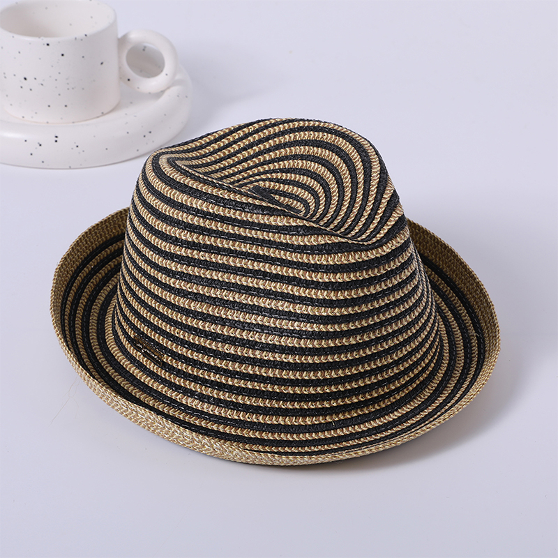 Monofilamento de colores debate hecho a mano hierba tejida damas estilo europeo y americano sombrero de cinta a rayas