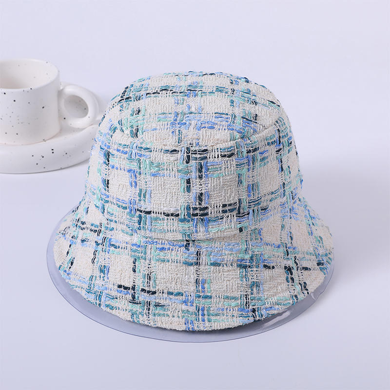 Sombrero azul a cuadros primavera y verano nuevo sombrero de playa casual simple versión coreana femenina del sombrero de pescador sombrilla al aire libre sombrero protector solar