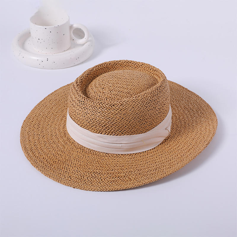 Sombrero de paja decorativo blanco, sombrero de playa de primavera y verano, sombrero de copa de estilo europeo y americano para mujer, sombrero de protección solar para exteriores