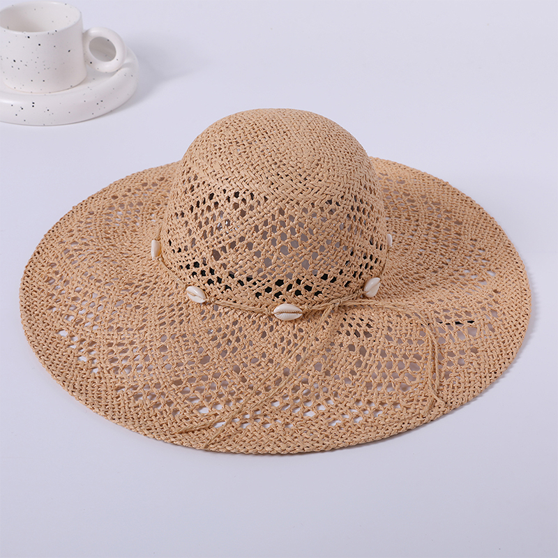 Sombrero de paja primavera y verano nuevo juego de ocio sombrero de playa decoración de concha tejida sombrilla al aire libre sombrero de protección solar