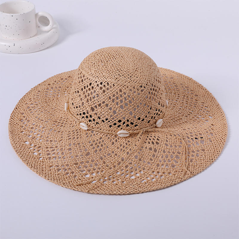 Sombrero de paja primavera y verano nuevo juego de ocio sombrero de playa decoración de concha tejida sombrilla al aire libre sombrero de protección solar