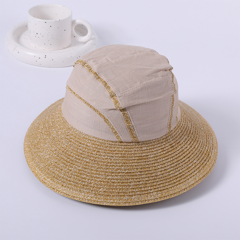 Sombrero de paja de tela de empalme, novedad de primavera y verano, sombrero de playa para jugar al ocio, sombrero de sol japonés tejido para mujer, sombrilla para exteriores, sombrero para el sol