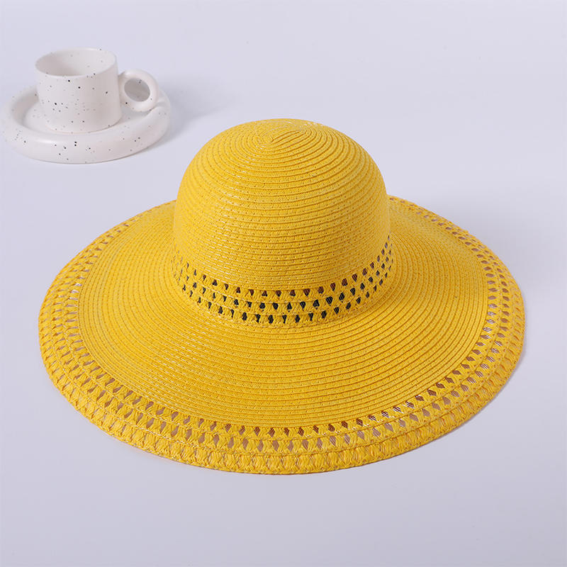 Sombrero de paja amarillo primavera y verano nuevo juego de ocio sombrero de playa tejido femenino estilo europeo y americano sombrero para el sol sombrilla al aire libre sombrero para el sol