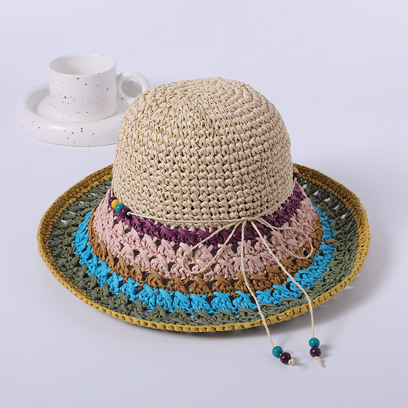 Color sombrero de paja primavera y verano nuevo juego de ocio sombrero de playa tejido femenino estilo europeo y americano sombrero para el sol sombrilla al aire libre sombrero para el sol