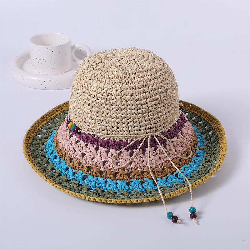 Color sombrero de paja primavera y verano nuevo juego de ocio sombrero de playa tejido femenino estilo europeo y americano sombrero para el sol sombrilla al aire libre sombrero para el sol