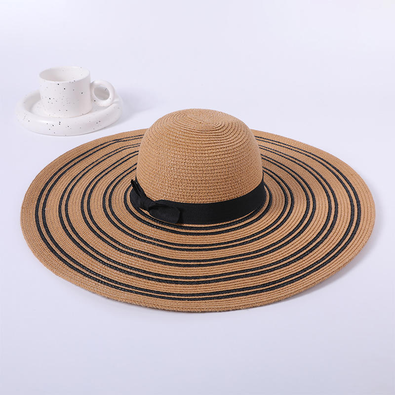 Sombrero de ala grande, sombrero de paja a rayas negras, novedad de primavera y verano, sombrero de playa para jugar al ocio, sombrero de protección solar tejido para exteriores