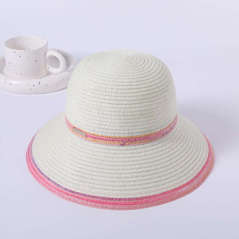 Sombrero de paja envuelto exterior rosa, sombrero de pescador de estilo europeo y americano, sombrilla para exteriores, sombrero de protección solar