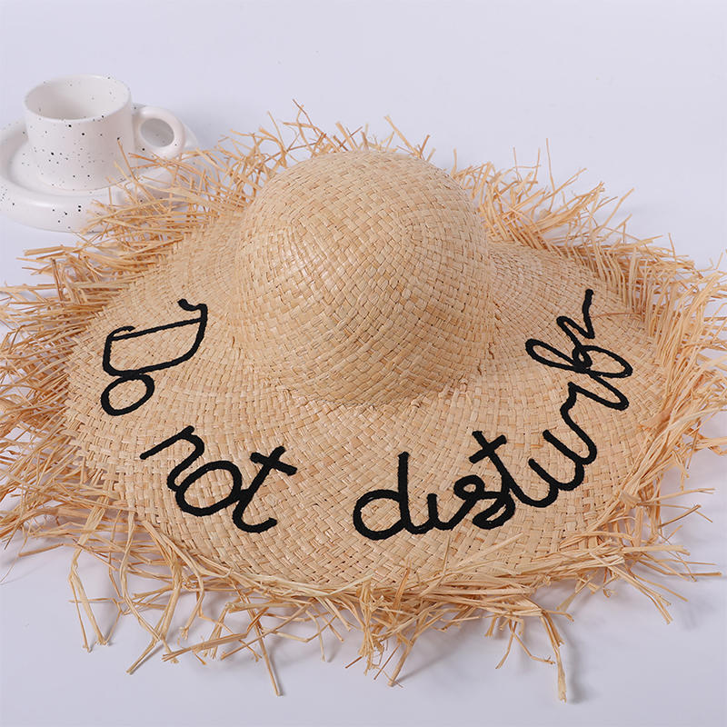 Sombrero de paja tejido de rafia, patrón de letras, estilo europeo y americano para mujer, sombrero para el sol, sombrilla para exteriores, sombrero para el sol