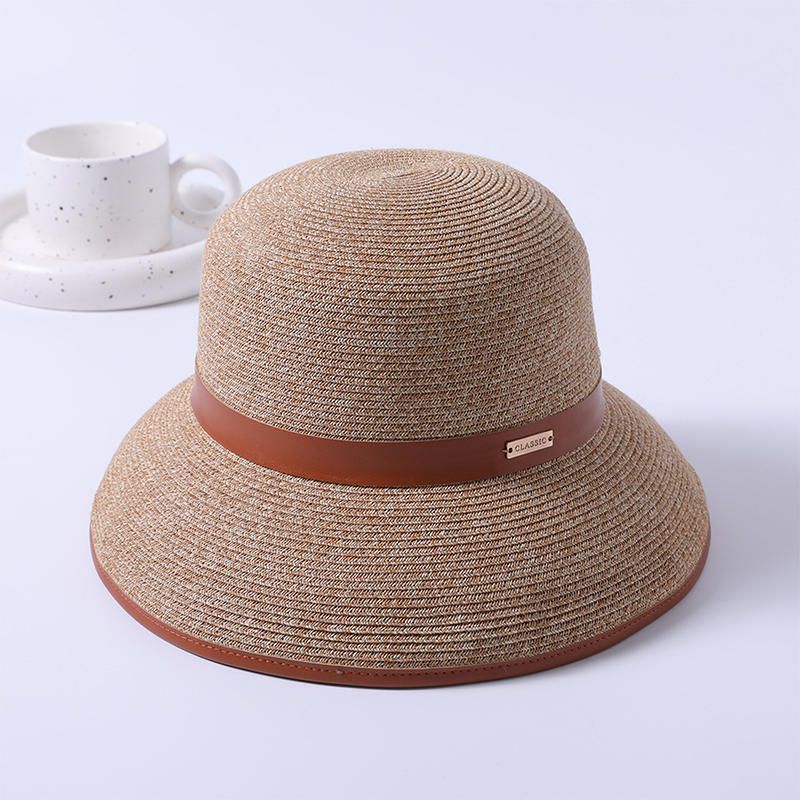 Sombrero de paja de borde rojo primavera y verano nuevo juego de ocio sombrero de playa de punto versión coreana femenina del sombrero para el sol sombrilla al aire libre sombrero para el sol