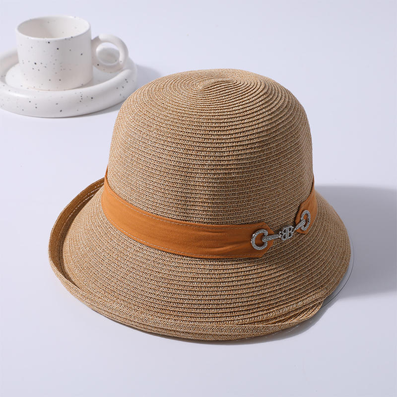 Cinta naranja sombrero de paja decorativo primavera y verano nuevo juego de ocio sombrero de playa tejido versión coreana femenina del sombrero para el sol sombrero de protección solar al aire libre