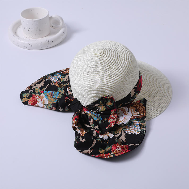 Color de la flor arco sombrero de paja primavera y verano nuevo juego de ocio sombrero de playa de punto versión coreana femenina del sombrero para el sol sombrilla al aire libre sombrero para el sol