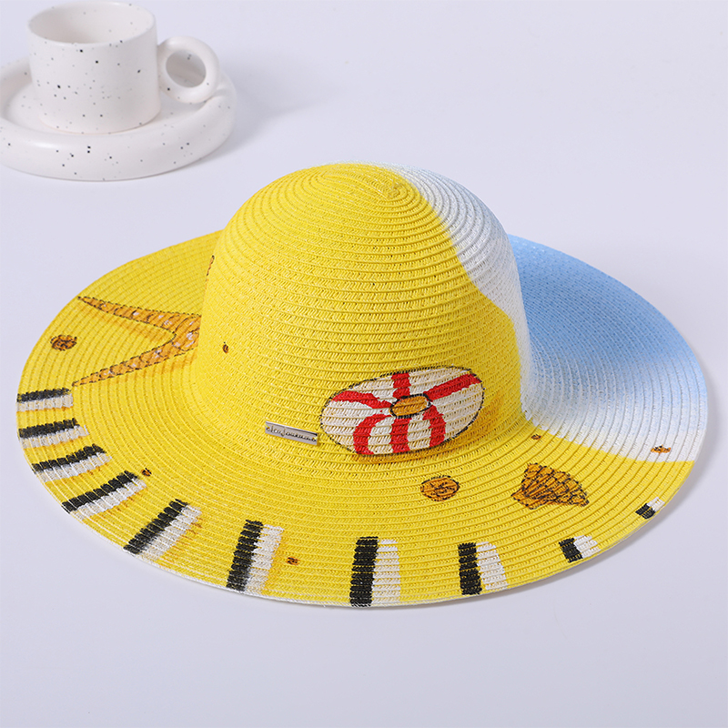 Sombrero de paja pintado a mano primavera y verano nuevo juego de ocio sombrero de playa tejido femenino estilo europeo y americano sombrero para el sol sombrilla al aire libre sombrero para el sol