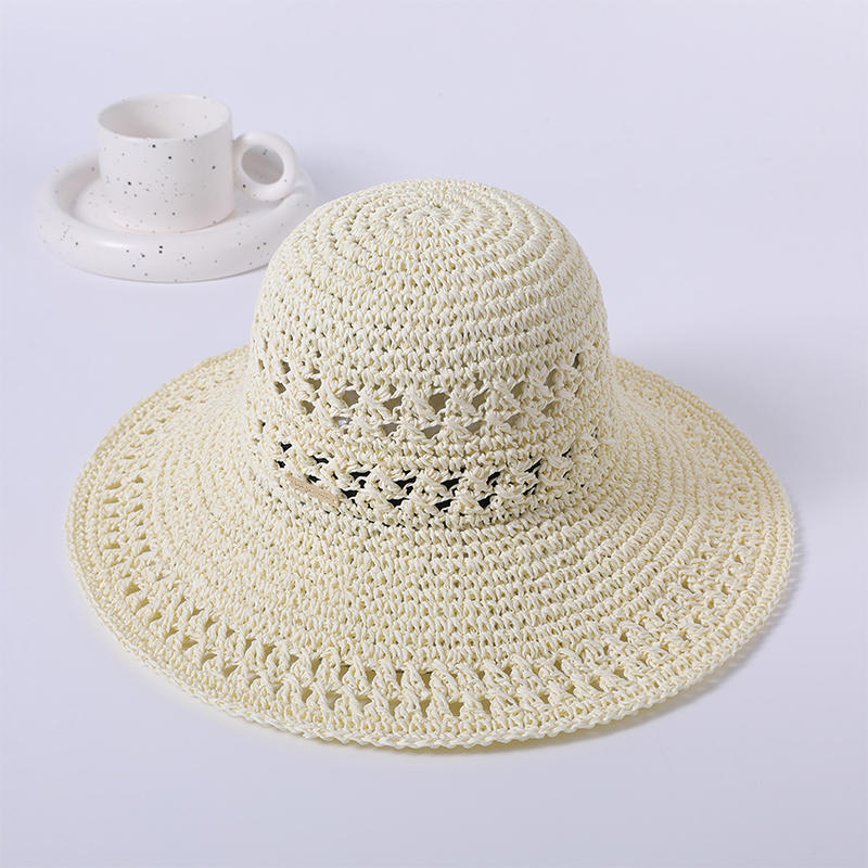 Estilo hueco crochet primavera y verano nuevo viaje casual tiro sombrero de playa tejido versión coreana femenina del sombrero para el sol sombrilla al aire libre sombrero para el sol