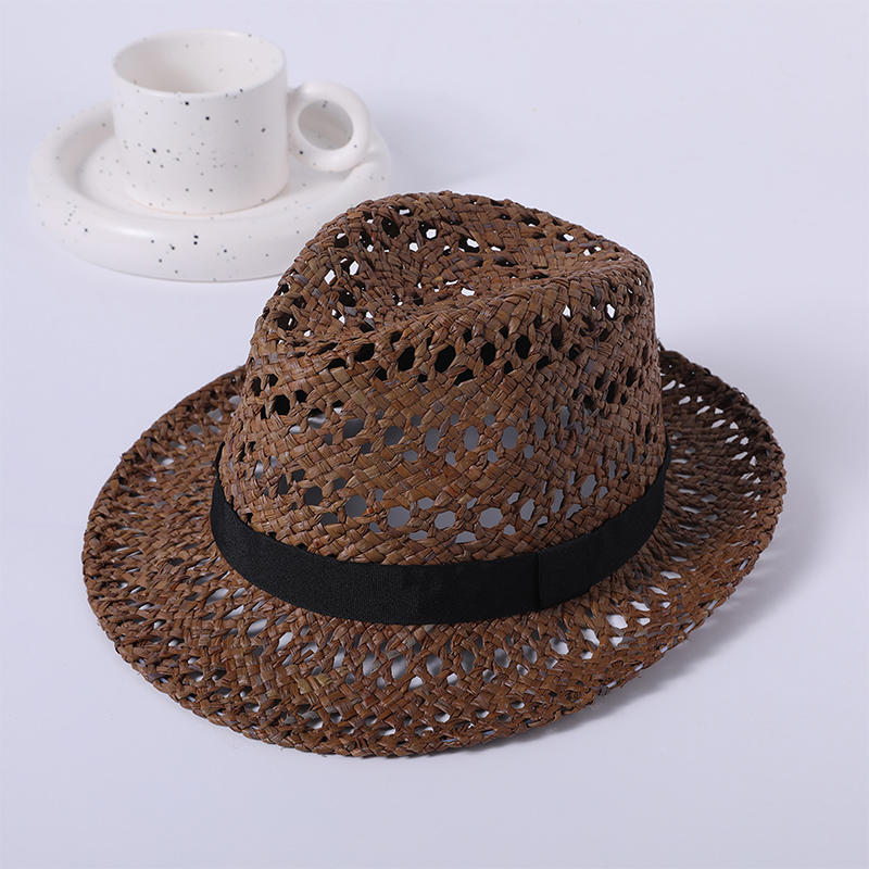Sombrero de paja primavera y verano nuevo estilo ojo cruzado rafia tejido a mano sombrero de copa de estilo europeo y americano para hombres y mujeres