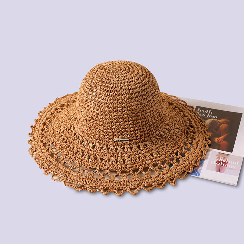 Estilo hueco crochet primavera y verano nuevo viaje casual tiro sombrero de playa tejido versión coreana femenina del sombrero para el sol sombrilla al aire libre sombrero para el sol