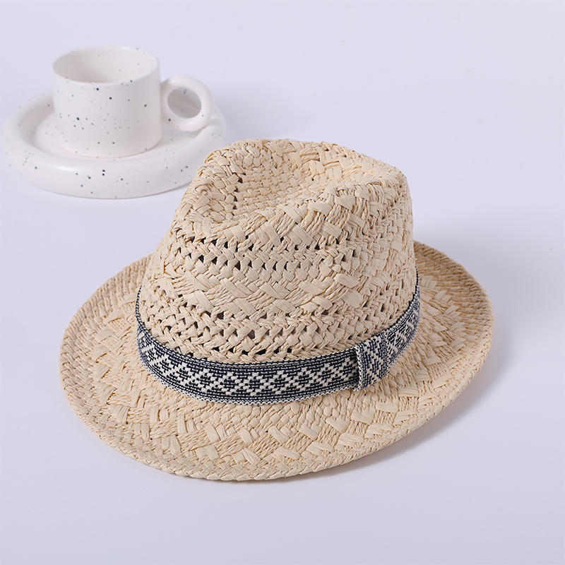 Sombrero hueco de estilo europeo y americano para mujer tejido a mano con cinta de viento nacional