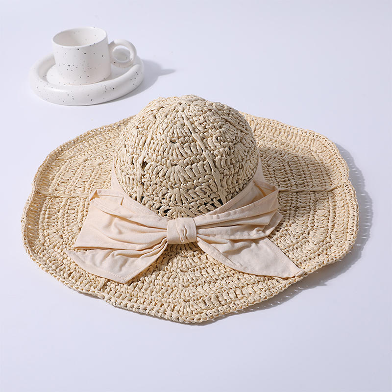 Gran lazo primavera y verano nuevo ocio viaje tiro sombrero de playa tejido versión coreana femenina del sombrero para el sol sombrilla al aire libre sombrero para el sol