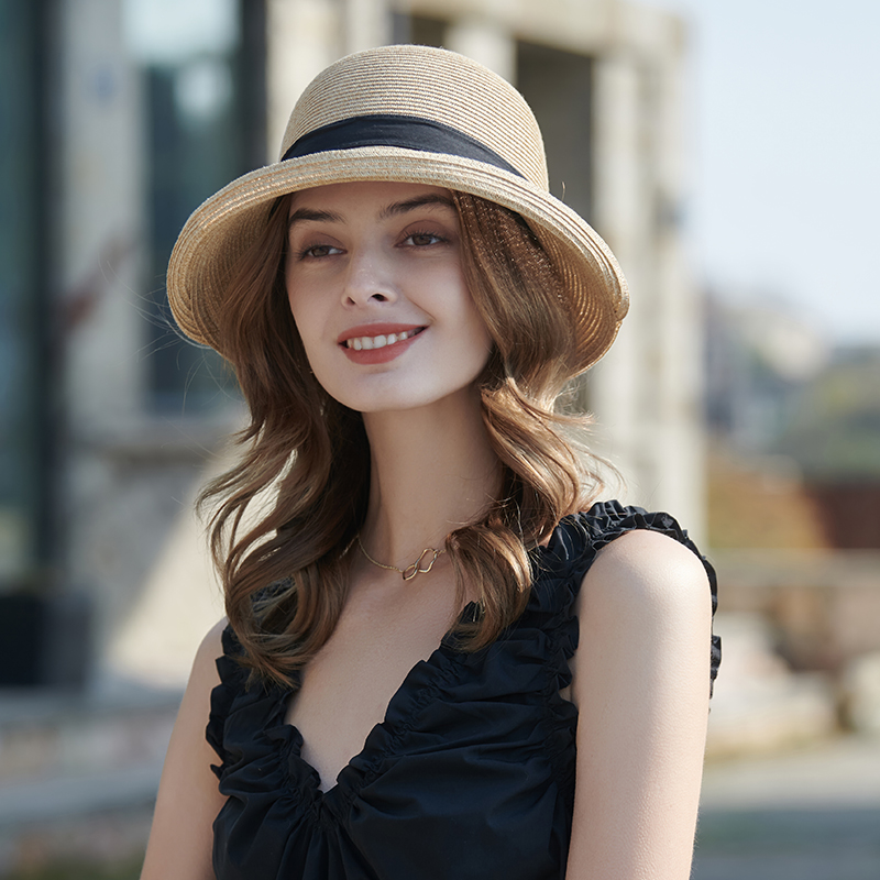 Cinta naranja sombrero de paja decorativo primavera y verano nuevo juego de ocio sombrero de playa tejido versión coreana femenina del sombrero para el sol sombrero de protección solar al aire libre