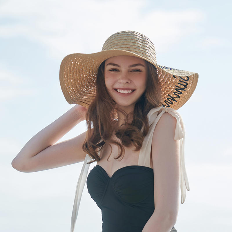 Sombrero de paja primavera y verano nuevo patrón de letras mujer estilo europeo y americano sombrero para el sol sombrilla al aire libre sombrero para el sol