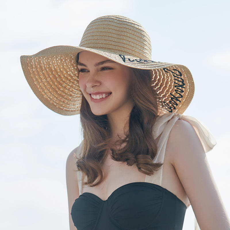 Sombrero de paja primavera y verano nuevo patrón de letras mujer estilo europeo y americano sombrero para el sol sombrilla al aire libre sombrero para el sol