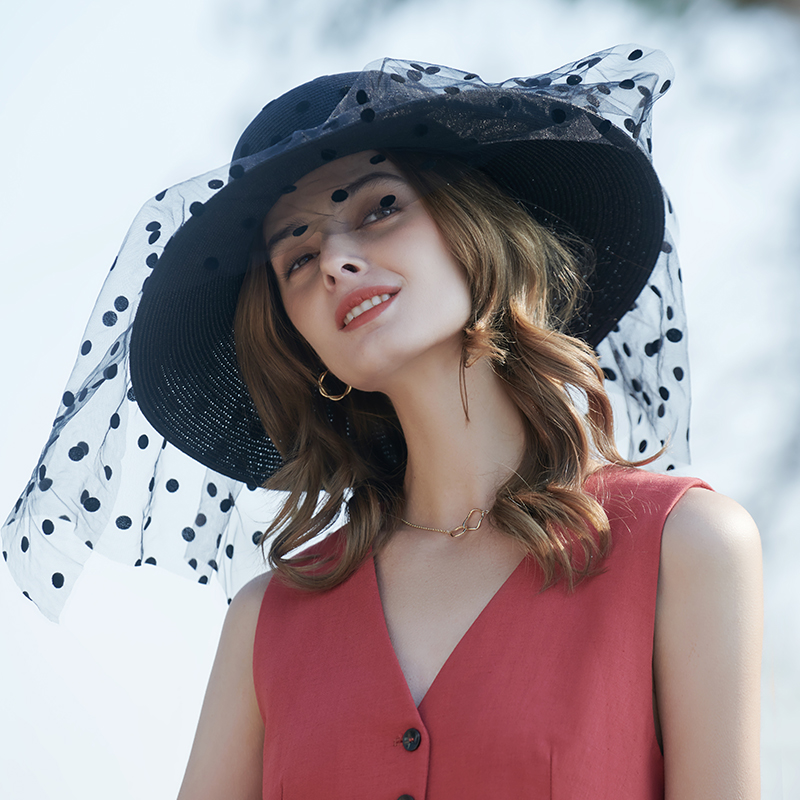 Punto de onda sombrero de paja de encaje primavera y verano nuevo juego de ocio sombrero de playa tejido versión coreana femenina del sombrero para el sol sombrilla al aire libre sombrero para el sol