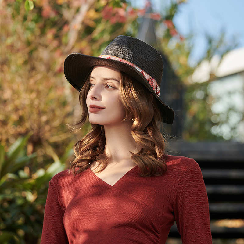 Sombrero panamá de estilo europeo y americano tejido a mano con cinta de viento nacional para mujer, sombrero protector solar para exteriores