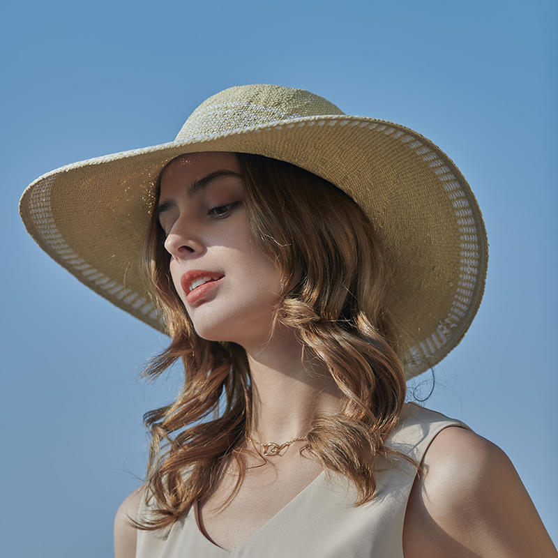 Sombrero de paja, primavera y verano, nuevo juego de ocio, sombrero de playa, borde, rayas negras, tejido decorativo, estilo europeo y americano, sombrero para el sol para mujer, sombrilla para exteriores, sombrero para el sol.