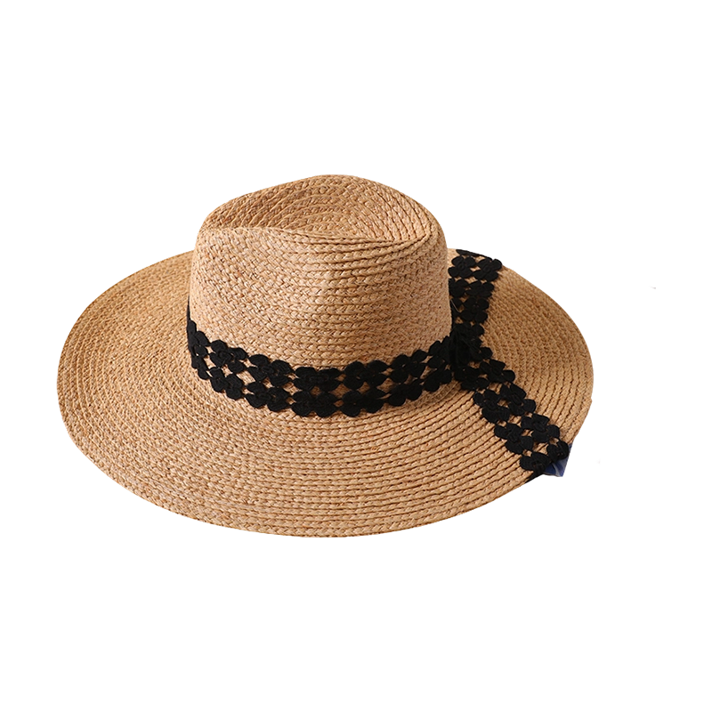 Sombrero de paja decorativo de cinta negra, primavera y verano, nuevo sombrero de playa para juegos de ocio, tejido para mujer, estilo europeo y americano, sombrero panamá, sombrero para parasol al aire libre