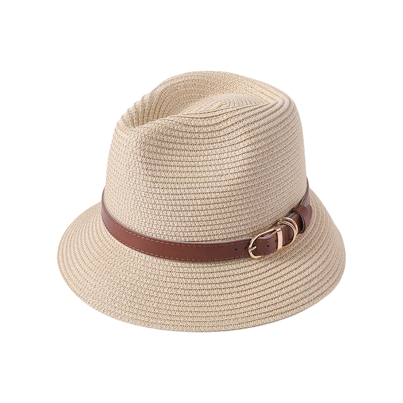 Gorro de paja con cinturón primavera y verano nuevo juego de ocio gorro de playa tejido femenino estilo europeo y americano sombrero de copa para exterior parasol protector solar
