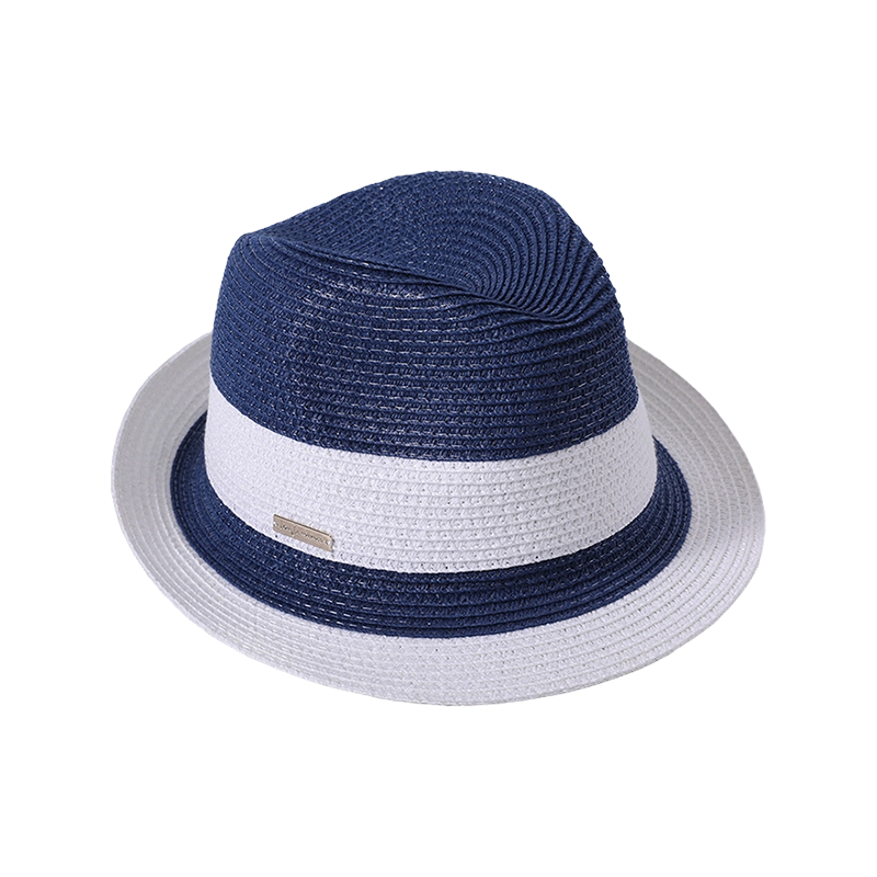 Sombrero de cinta a rayas de estilo europeo y americano para mujer tejido con césped y monofilamento azul y blanco para debate