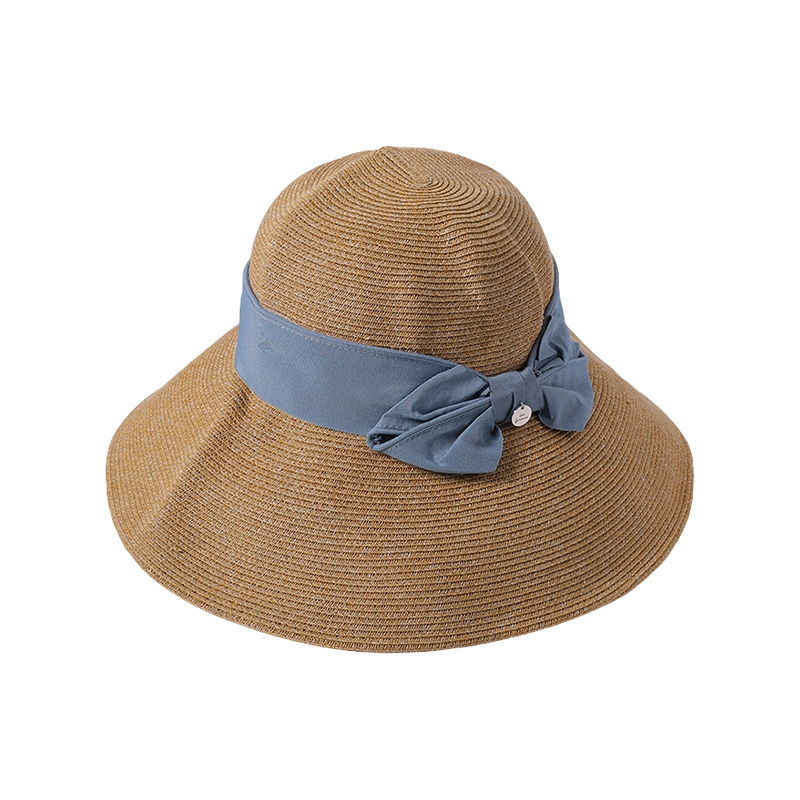 Sombrero de Paja con Lazo Azul para Primavera y Verano, Sombrero de Sol