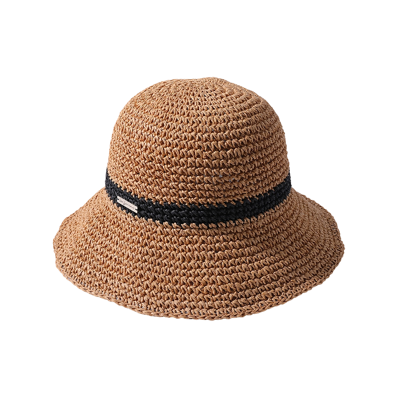 Sombrero de Paja Negro con Cinta Decorativa para Primavera y Verano, Sombrero de Playa Tejido, Estilo Coreano