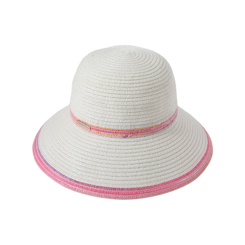 Sombrero de Paja con Cinta Exterior Rosa para Mujeres, Estilo Europeo y Americano, Sombrero de Pescador, Sombrero de Sol