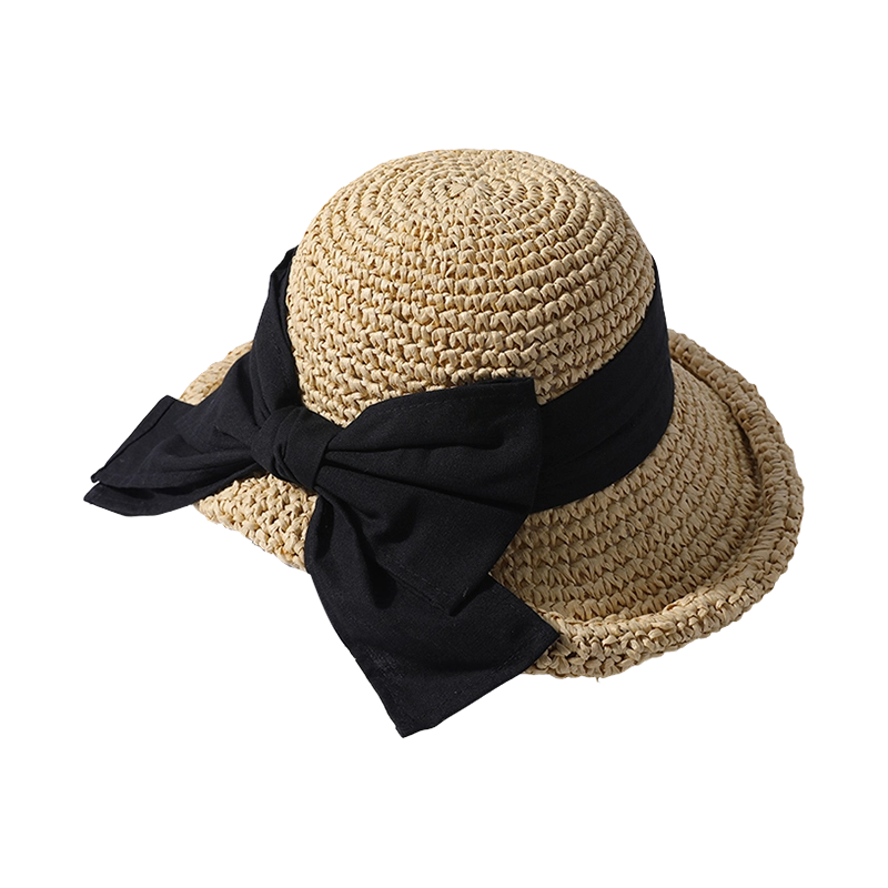 Sombrero de Paja con Lazo Negro Decorativo para Primavera y Verano, Nuevo Sombrero de Playa, Estilo Coreano