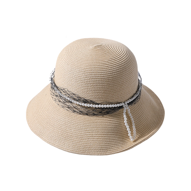 Sombrero de Paja con Cinta Perla para Primavera y Verano, Nuevo Sombrero de Playa, Estilo Coreano