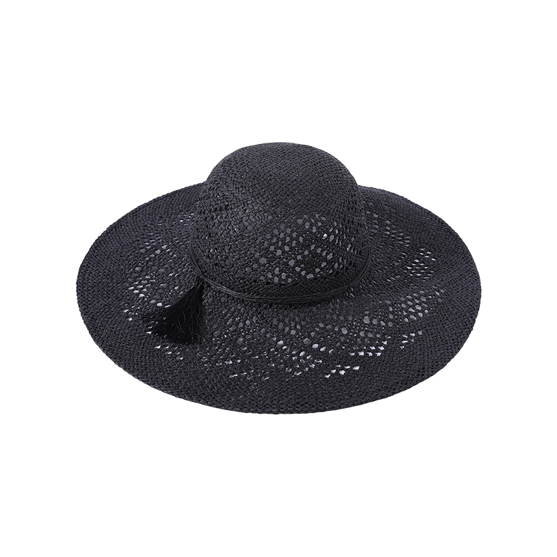 Sombrero de paja, sombrero de playa de primavera y verano, sombrero redondo negro tejido para mujer, sombrero para el sol estilo europeo y americano, sombrero para el sol al aire libre