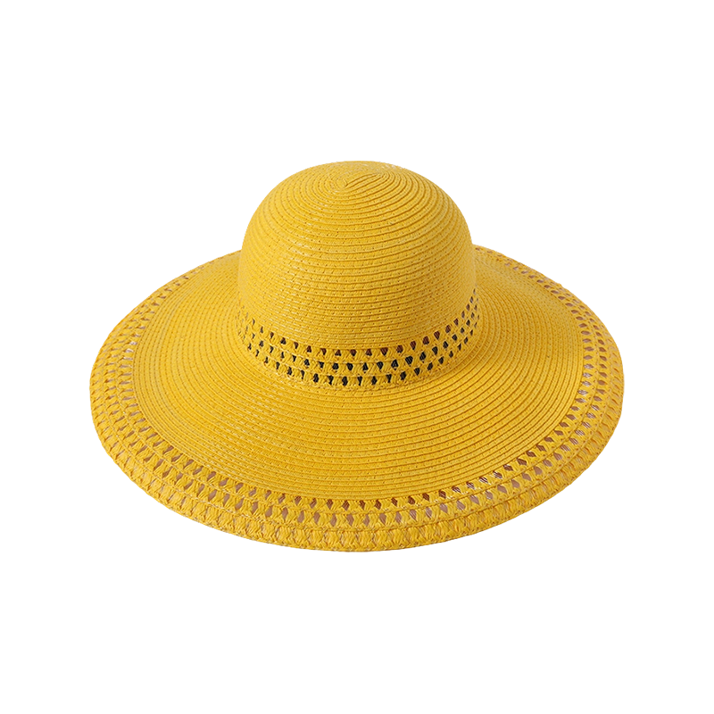 Sombrero de paja amarillo primavera y verano nuevo juego de ocio sombrero de playa tejido sombrero para el sol de estilo europeo y americano para mujer parasol para exteriores sombrero para el sol