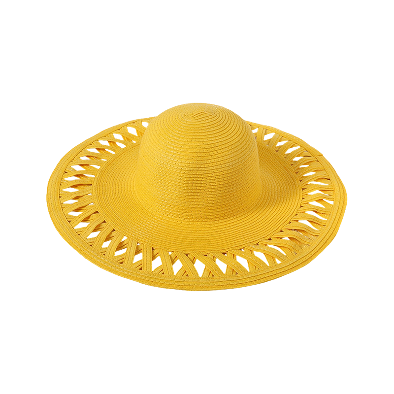 Sombrero de playa hueco tejido amarillo para mujer, sombrero para el sol estilo europeo y americano, sombrero para el sol al aire libre
