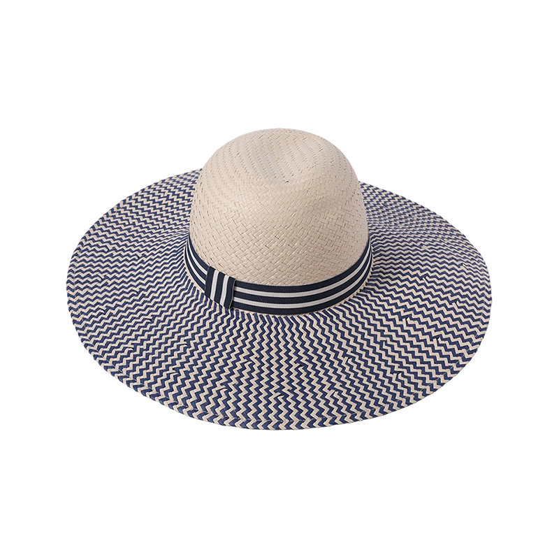 Sombrero de ala grande, sombrero de paja a rayas azules, sombrero para parasol al aire libre estilo europeo y americano para mujer