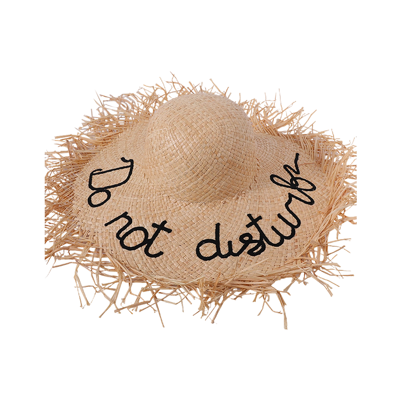 Sombrero de paja tejido Raffia con patrón de letras para mujer, sombrero para el sol estilo europeo y americano, sombrero para el sol para exteriores