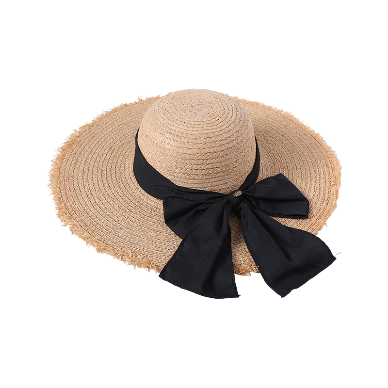 Gorro de paja con lazo negro primavera y verano nuevo juego de ocio gorro de playa versión coreana femenina tejida del gorro de sol gorro de sol para exteriores