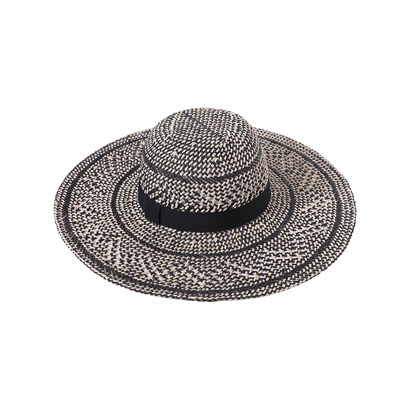Sombrero de paja negro primavera y verano nueva moda tejido para mujer estilo europeo y americano sombrero para el sol exterior sombrero para el sol