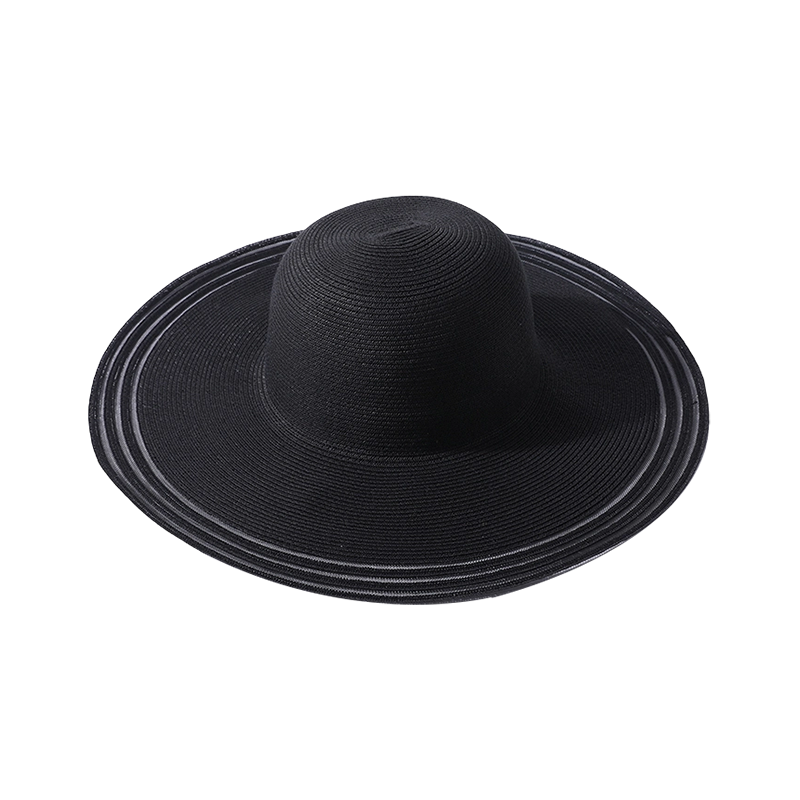 Sombrero de paja negro con ala transparente, primavera y verano, nuevo sombrero de playa para juegos de ocio, tejido para mujer, estilo europeo y americano, sombrero para el sol al aire libre, sombrero para el sol