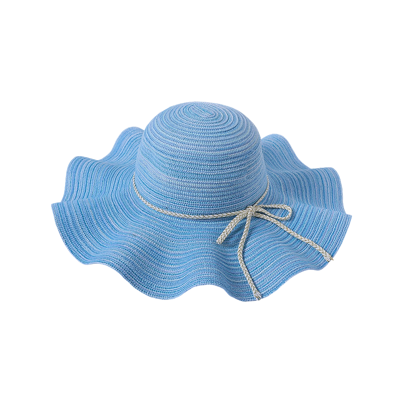 Sombrero trenzado de hilo de poliéster francés con ala grande ondulada multicolor