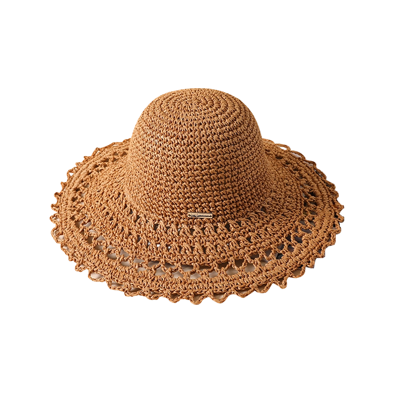 Gorro de playa informal de tiro informal de primavera y verano de crochet de estilo hueco, versión coreana tejida del sombrero para el sol, parasol para exteriores